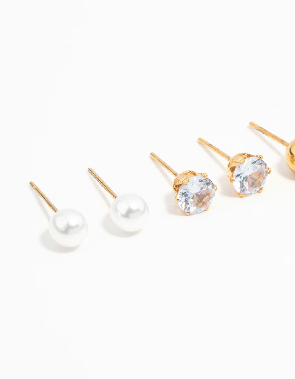 Waterproof Gold Plated Stainless Steel Mixed Stud Earrings 3-Pack
