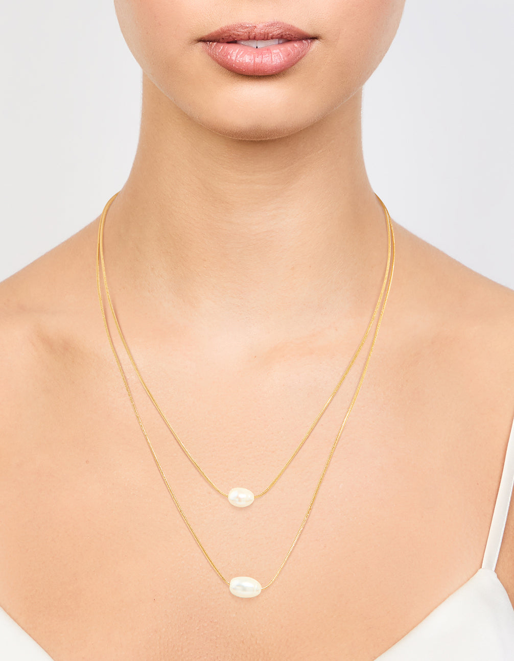 Waterproof Gold Plated Stainless Steel Layered Pearl Pendant Necklace