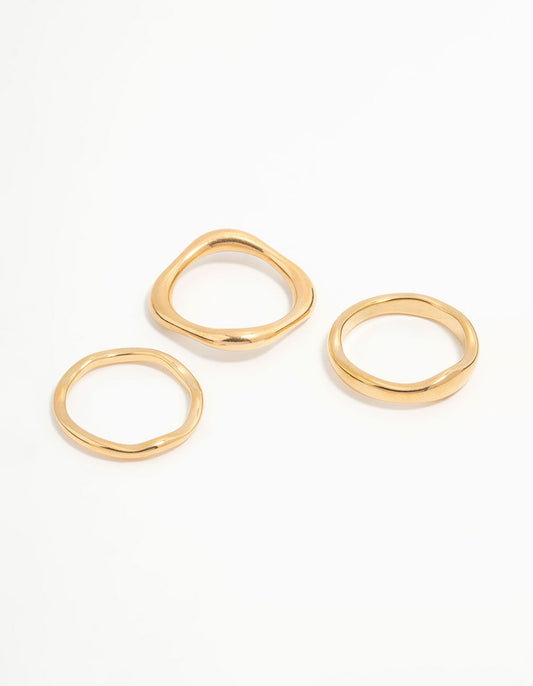 Waterproof Gold Plated Stainless Steel Organic Rings 3-Pack