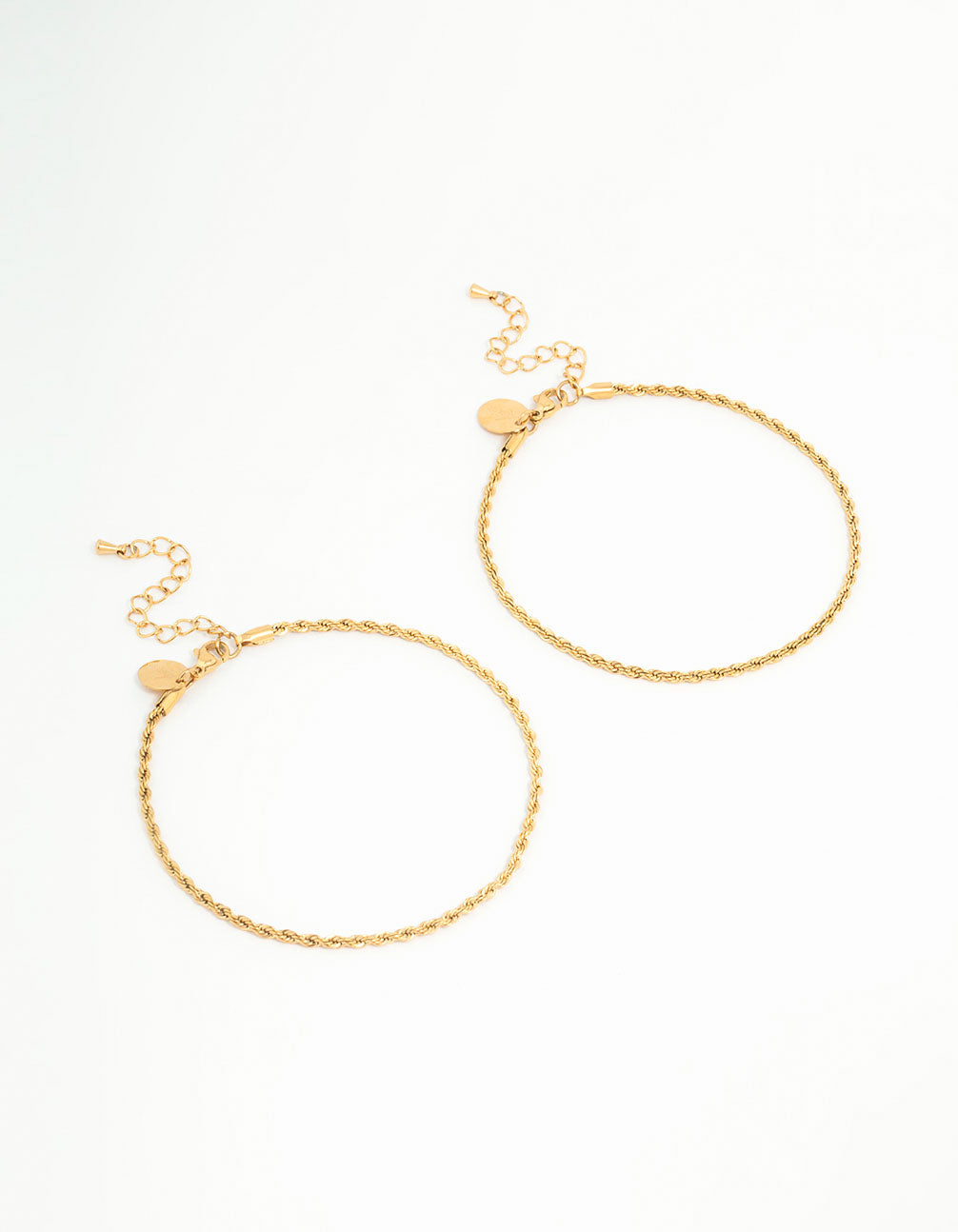 Waterproof Gold Plated Stainless Steel Rope & Chain Anklets 2-Pack