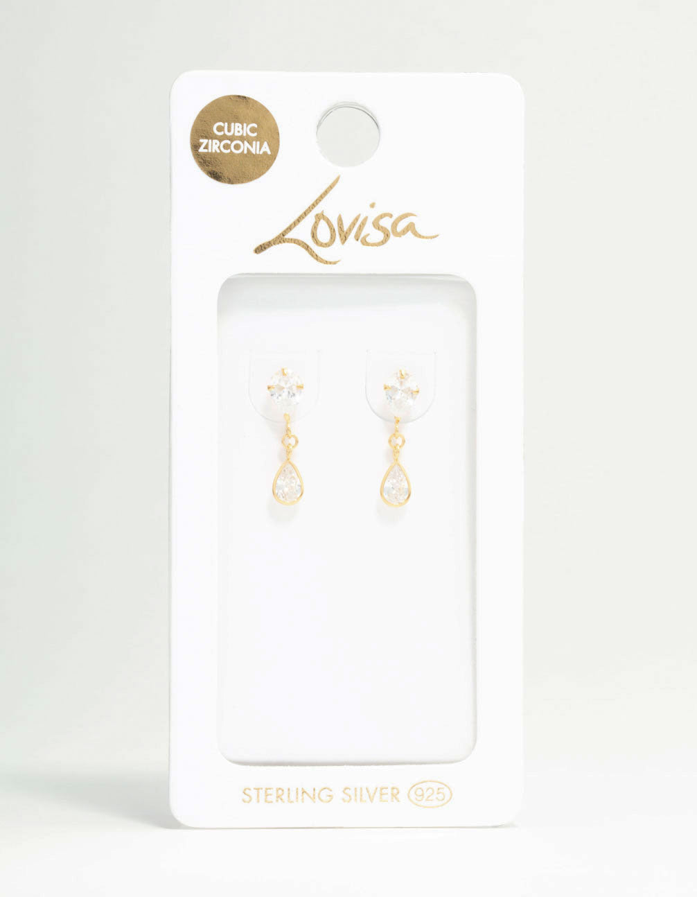 Gold Plated Sterling Silver Pear Cut Cubic Zirconia Drop Stud Earrings