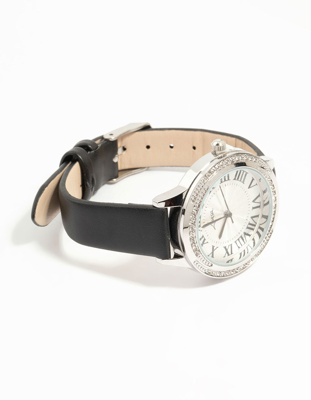 Black PU Leather Roman Numerals Analogue Watch