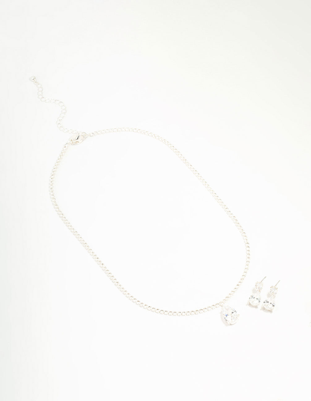 Silver  Cubic Zirconia Tennis Necklace & Earring Set
