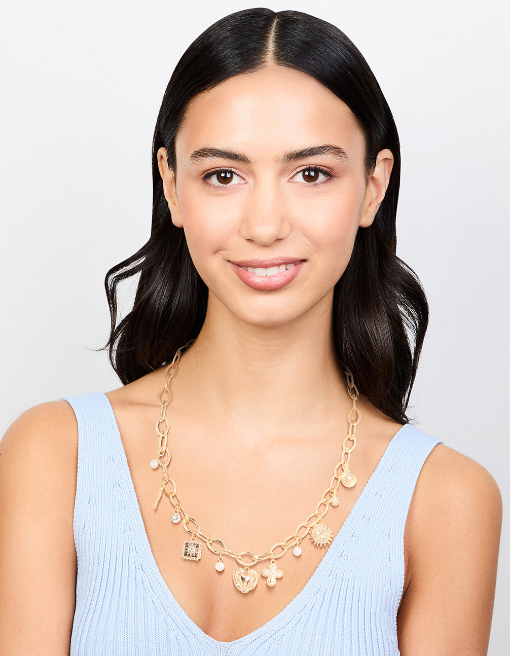 Gold Pearl & Heart Charm Short Necklace