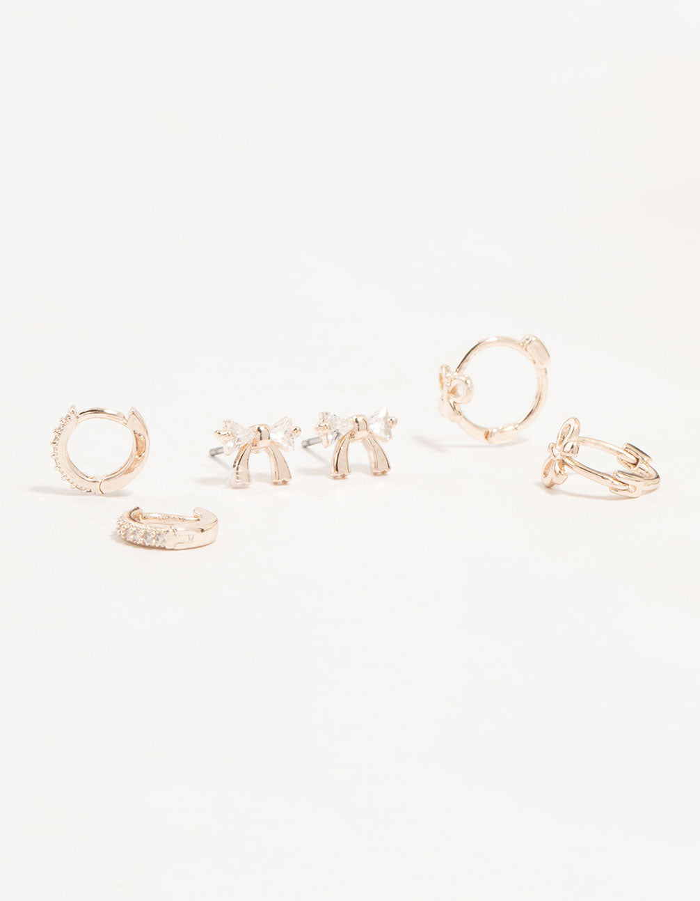 Rose Gold Cubic Zirconia Bow Stud & Hoop 3-Pack Earrings