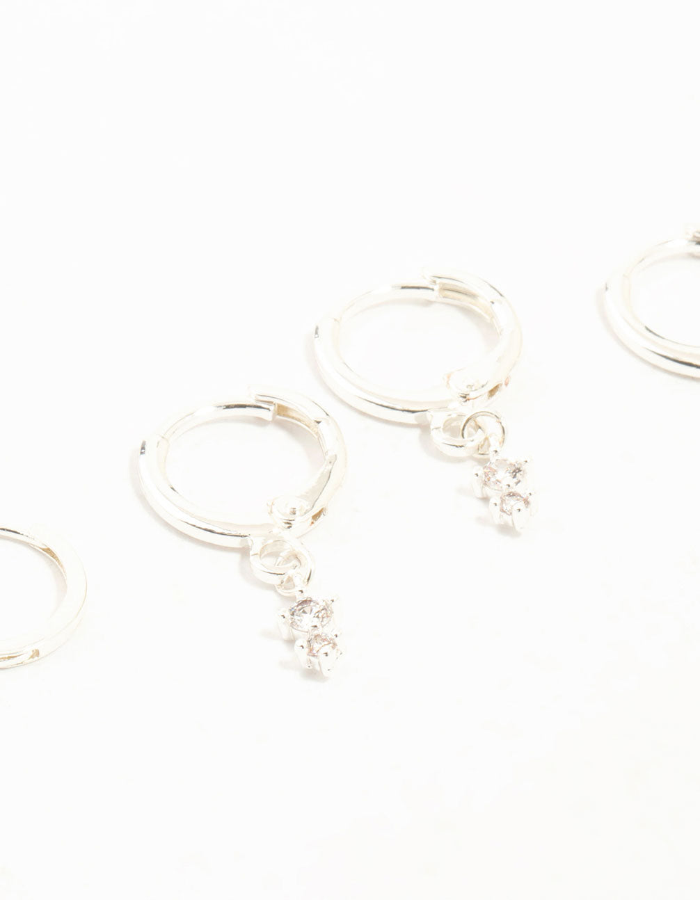 Silver Dainty Round Cubic Zirconia Hoop Earrings 3-Pack