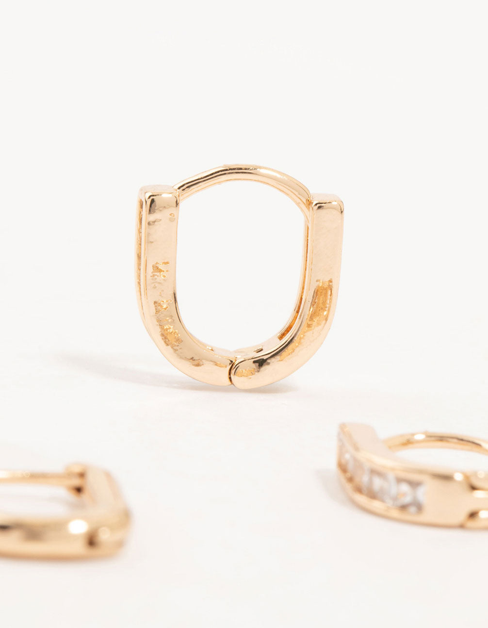 Gold Cubic Zirconia Oval Huggie Earrings 3-Pack