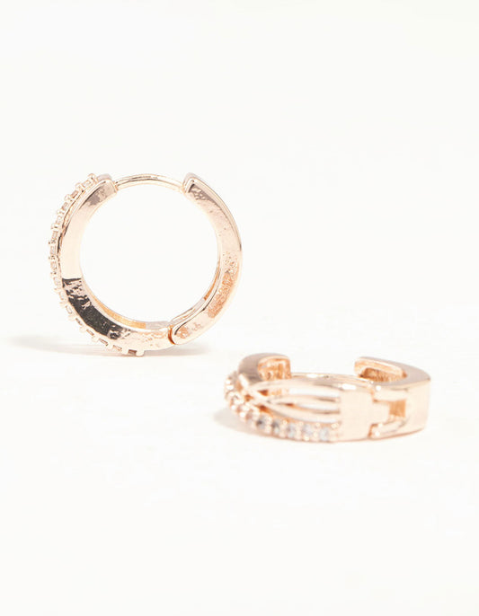 Rose Gold Mini Cubic Zirconia Twist Huggie Earrings