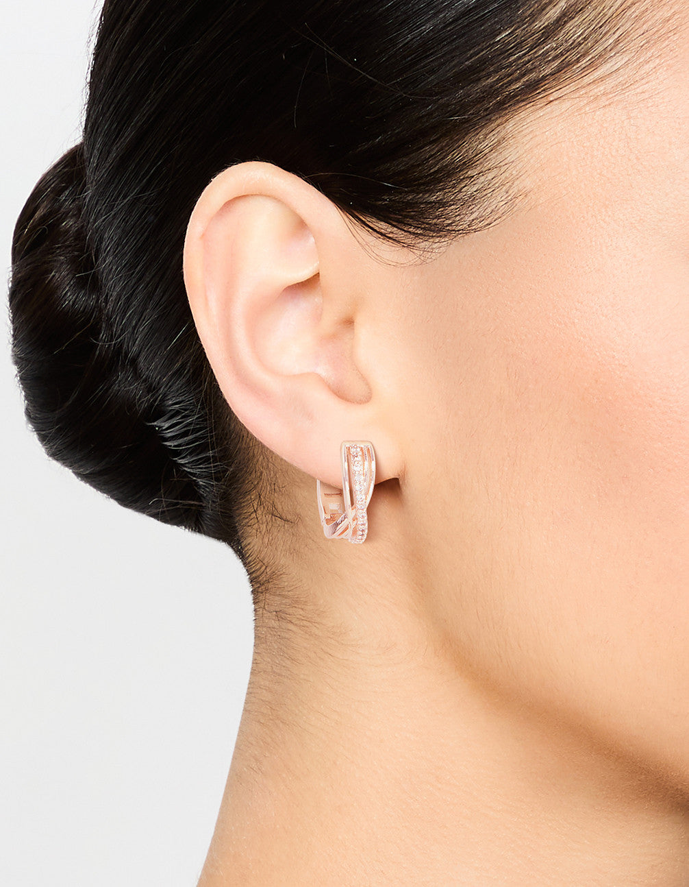 Rose Gold Mini Cubic Zirconia Twist Huggie Earrings