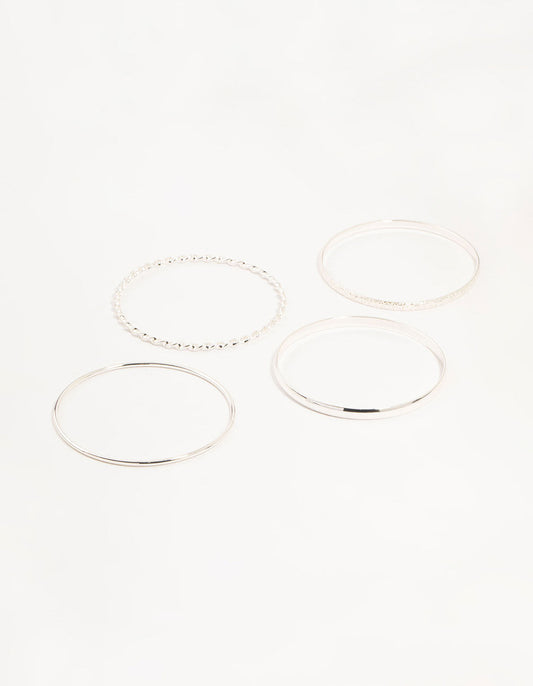 Silver Twisted Bangles 4-Pack