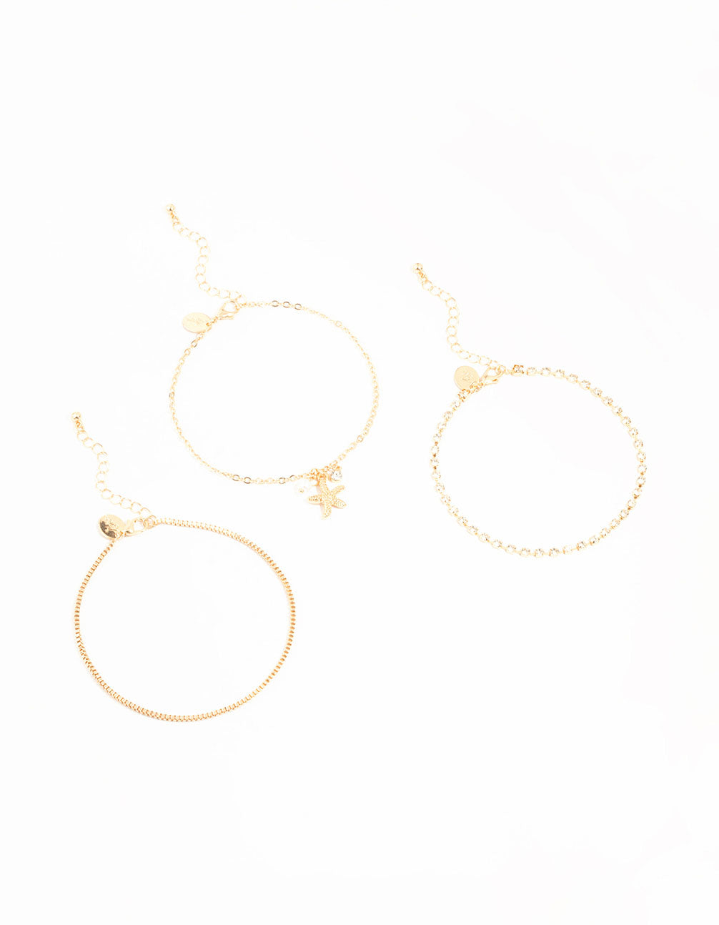 Gold Starfish & Mixed Chain Anklet 3-Pack