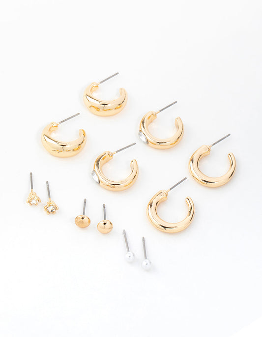 Gold Diamante Accent Hoop & Stud Earrings 6-Pack
