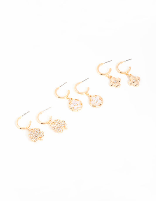 Gold Flower & Clover Earrings 3-Pack