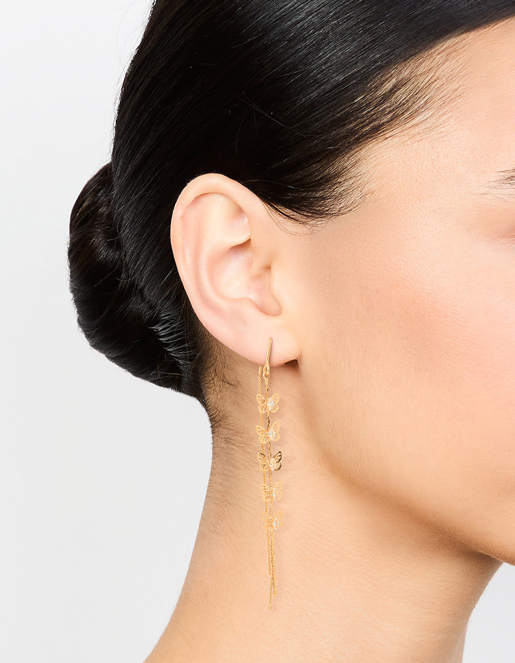 Gold Cubic Zirconia Butterfly Threader Earrings