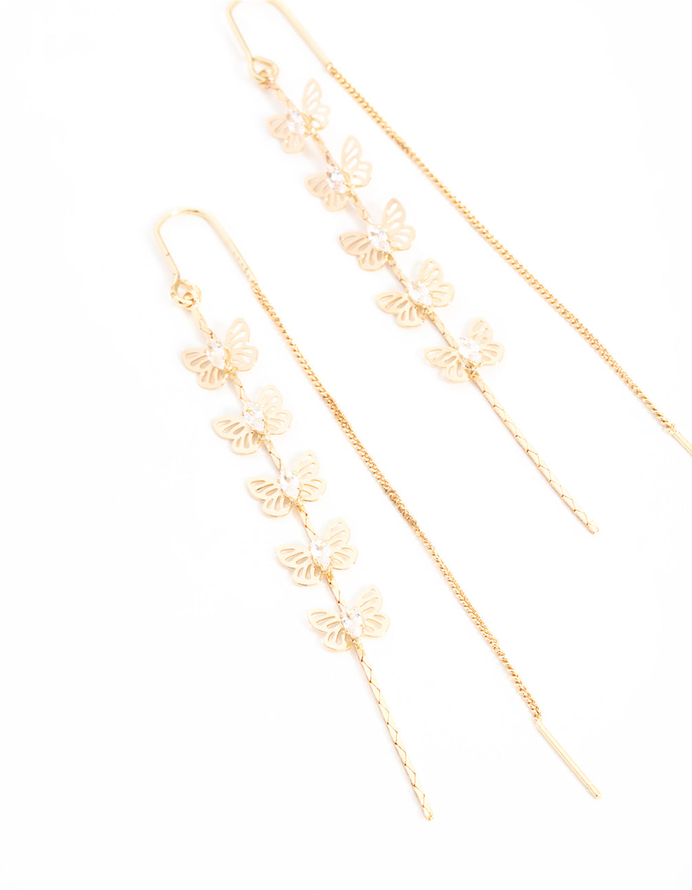 Gold Cubic Zirconia Butterfly Threader Earrings