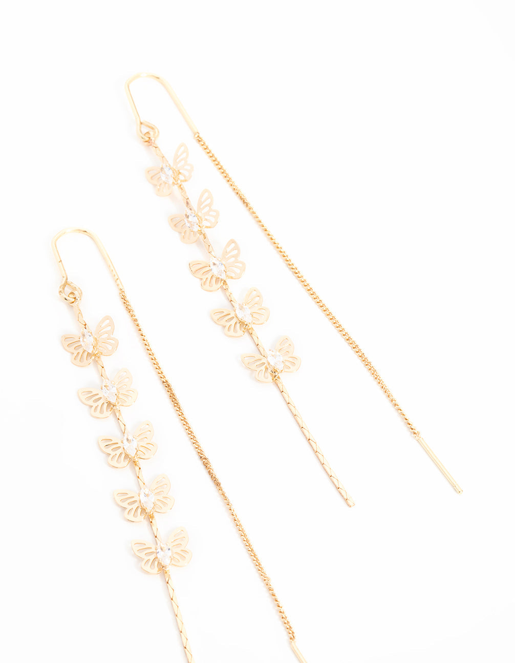 Gold Cubic Zirconia Butterfly Threader Earrings