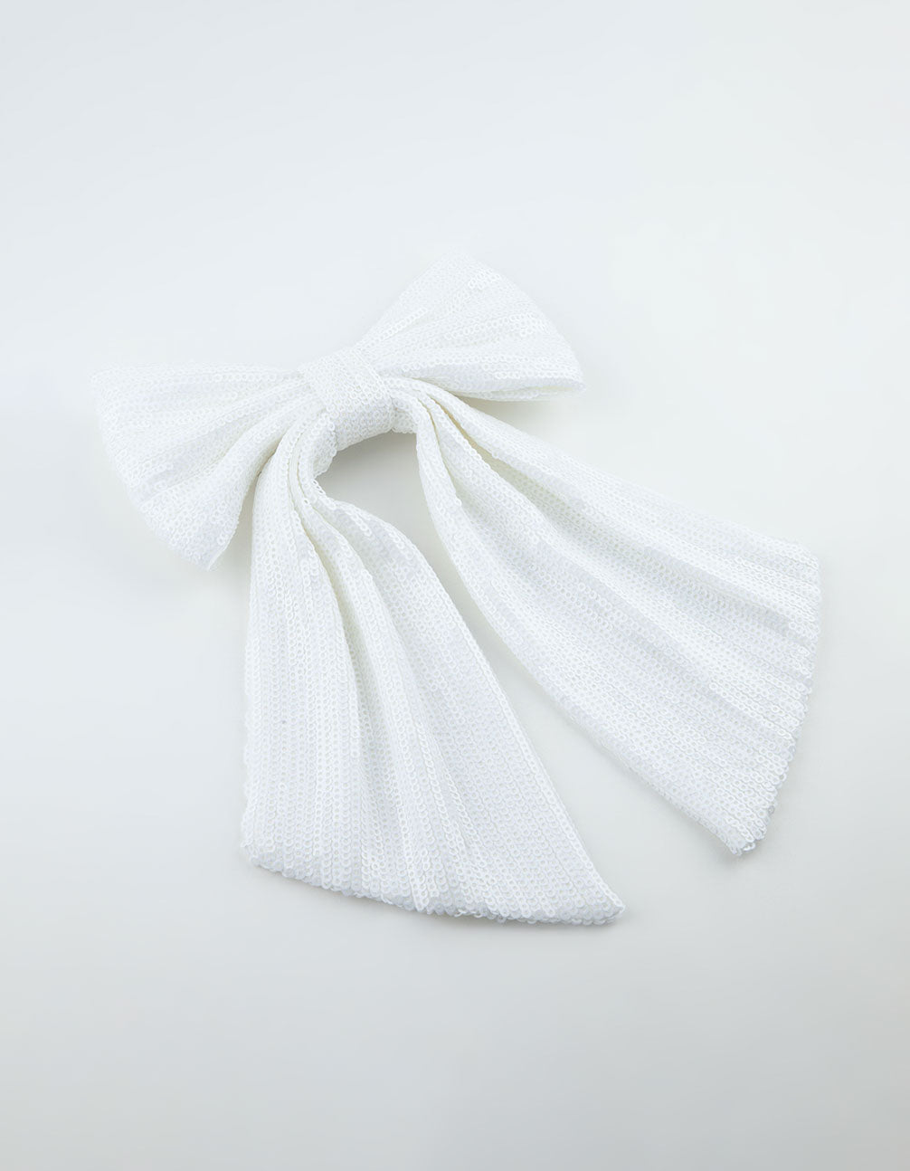 White Sequin Fabric Medium Bow Clip
