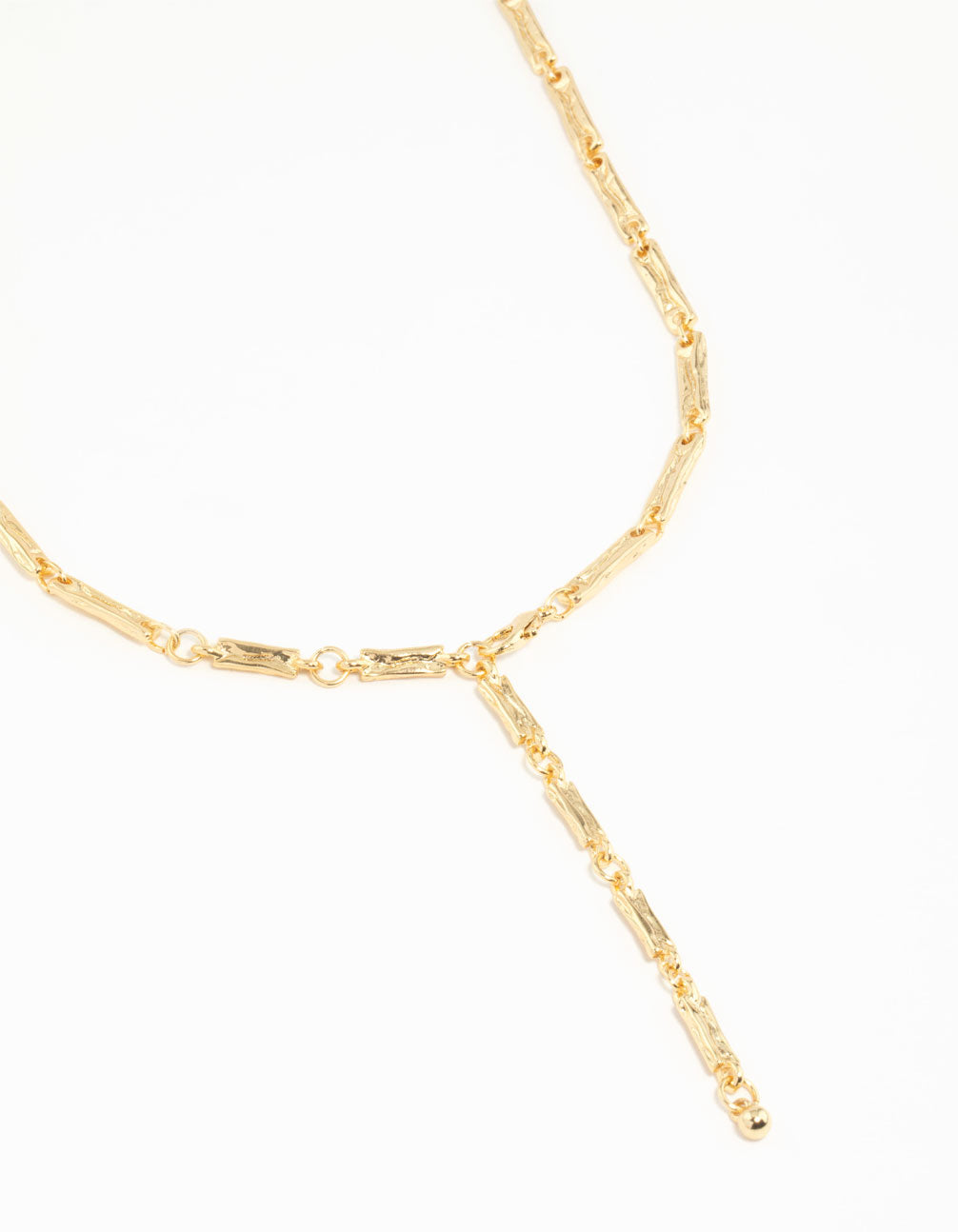 Gold Plated Rectangle & Hammered Y-Necklace