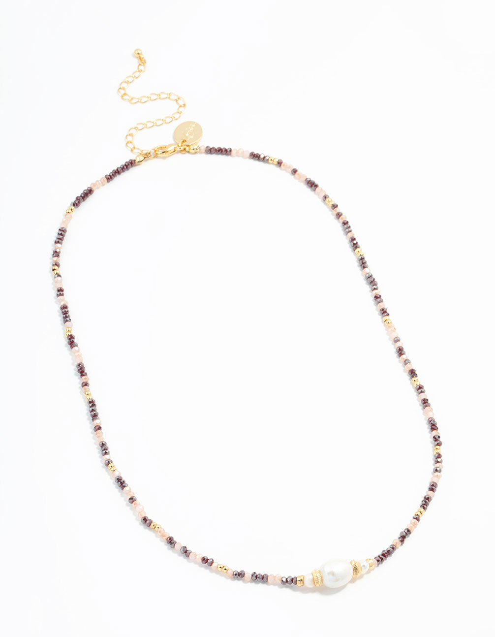 Gold Freshwater Pearl & Mini Purple Bead Necklace