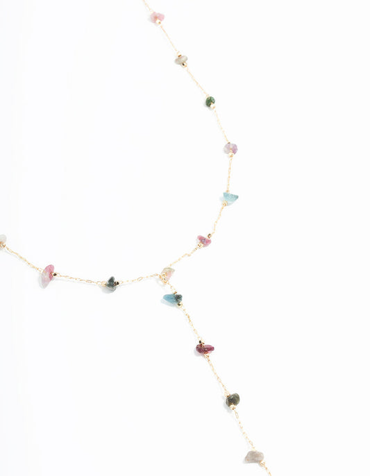 Gold Semiprecious Chip Chain Y-Necklace
