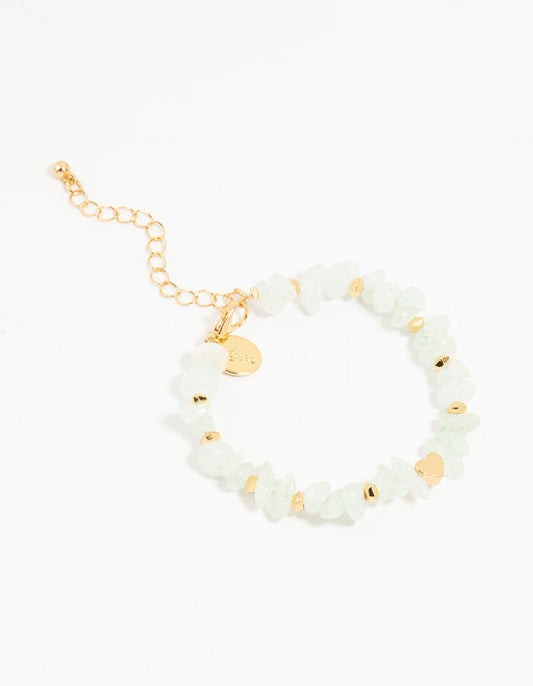 Gold Plated Heart & Semiprecious Chip Bracelet
