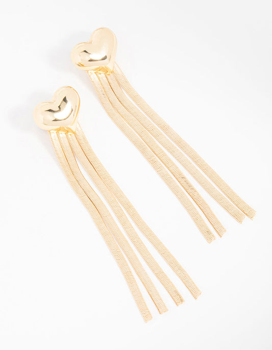 Gold Heart Snake Chain Drop Earrings