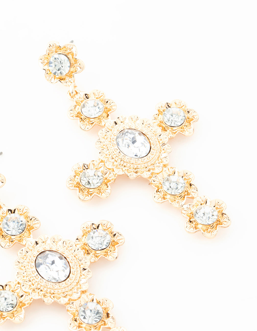 Gold Stone Flower Cross Drop Earrings