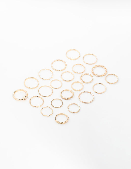 Gold Twisted & Diamante Rings 22-Pack