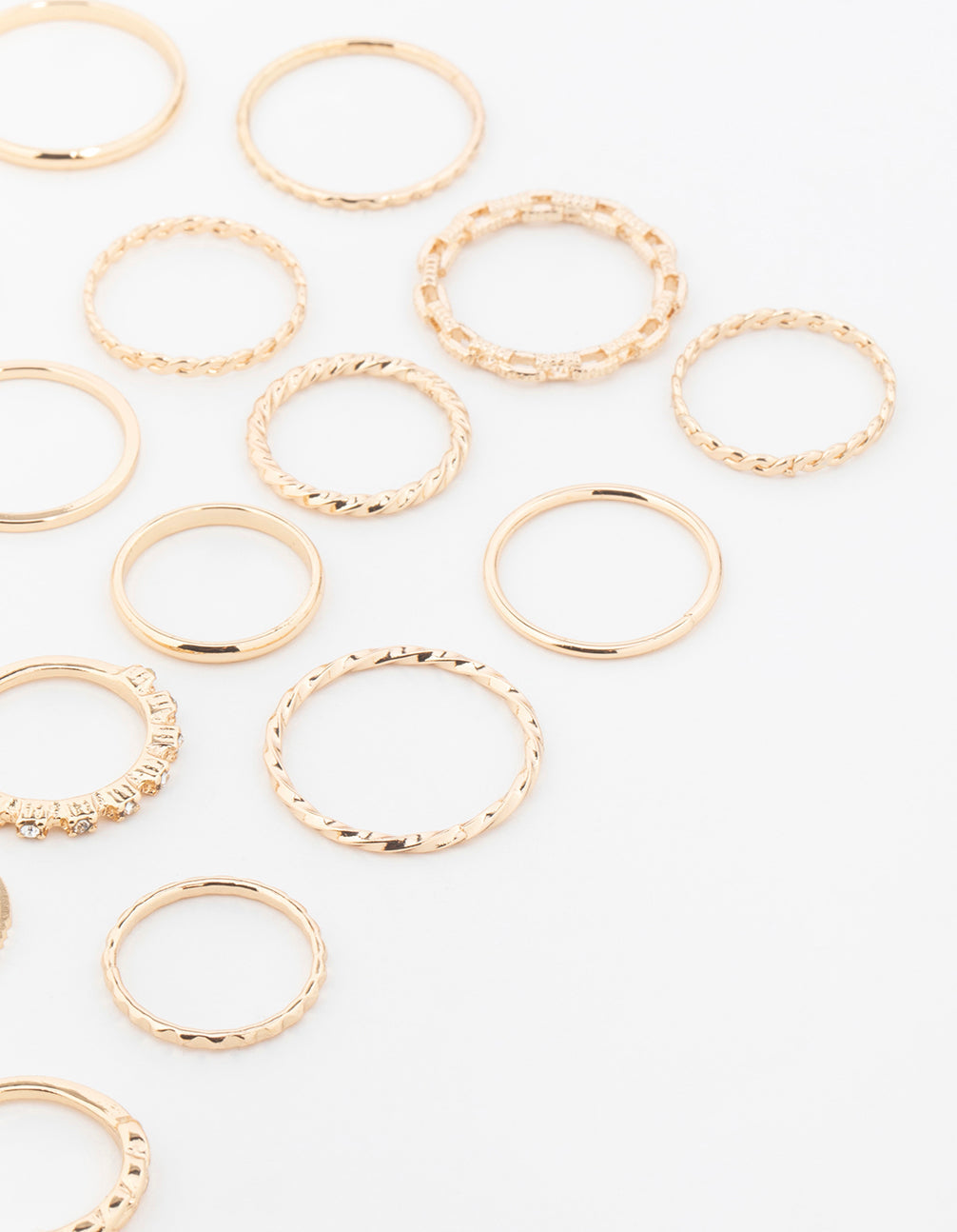 Gold Twisted & Diamante Rings 22-Pack