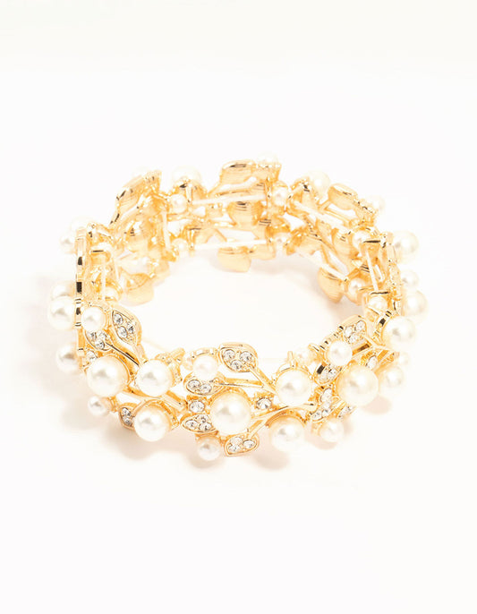 Gold Diamante Floral Stretch Bracelet