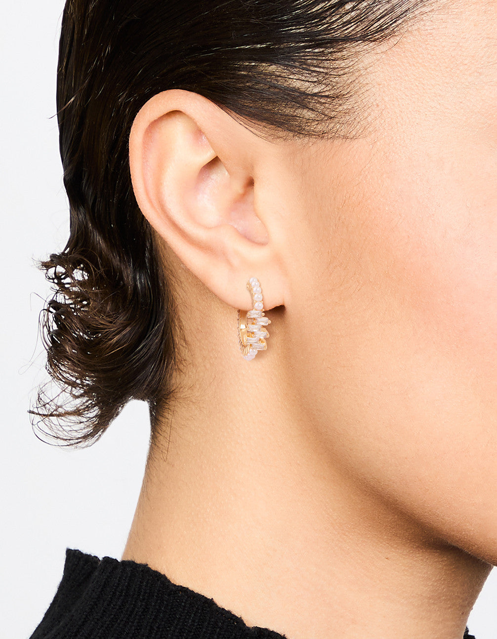 Gold Plated Pearl & Cubic Zirconia Hoop Earrings