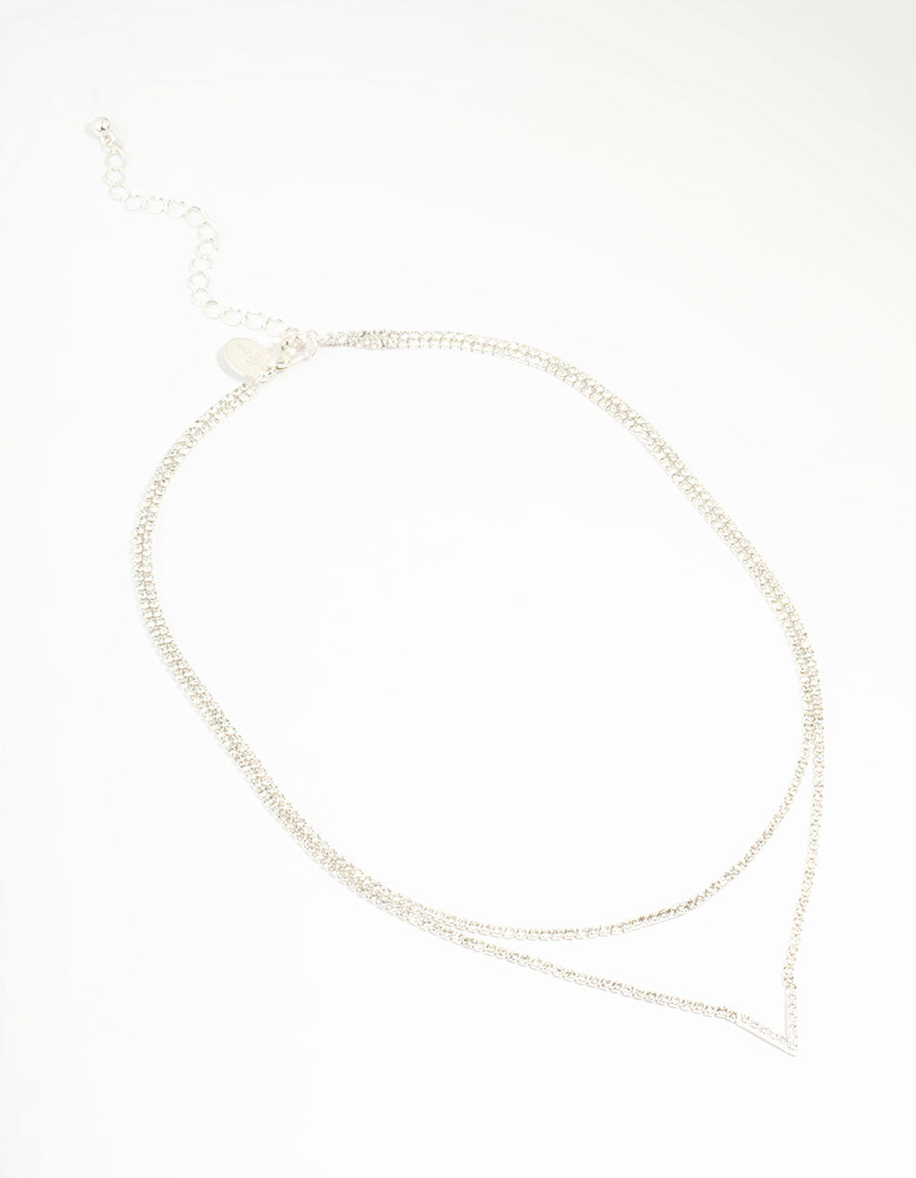 Silver Plated Cubic Zirconia Layered V Necklace
