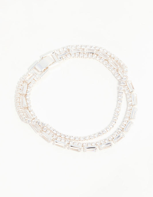 Silver Plated Cubic Zirconia Layered Bracelet
