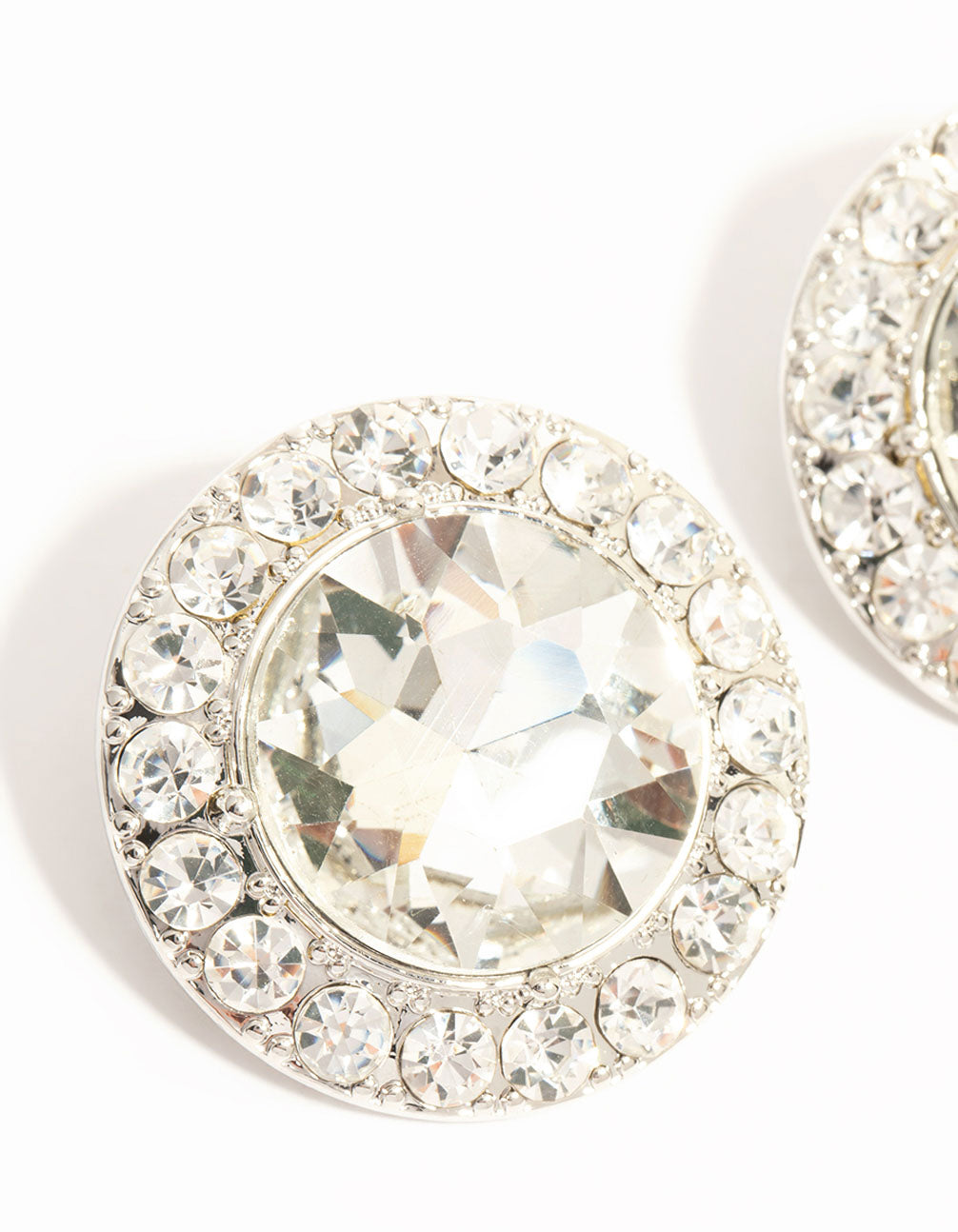 Silver Circle Diamante Stud Earrings