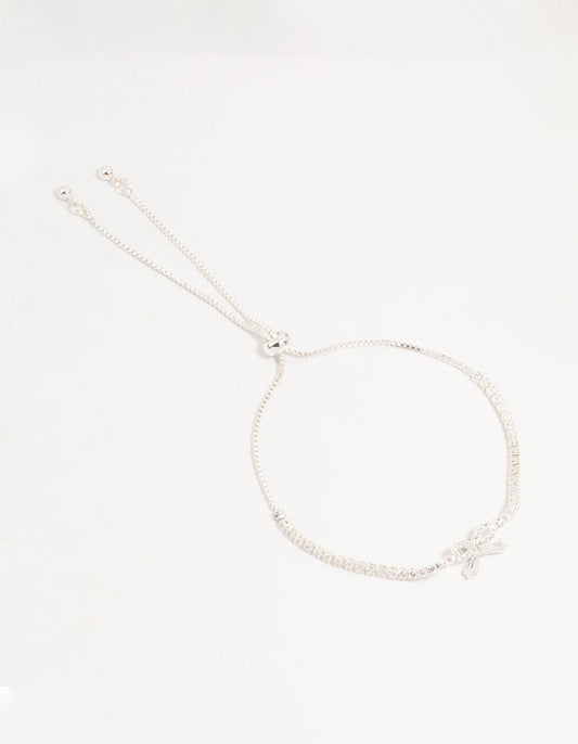 Silver Cubic Zirconia Cupchain Bow Bracelet