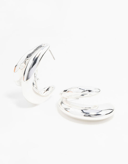 Silver Molten Double Row Hoop Earrings