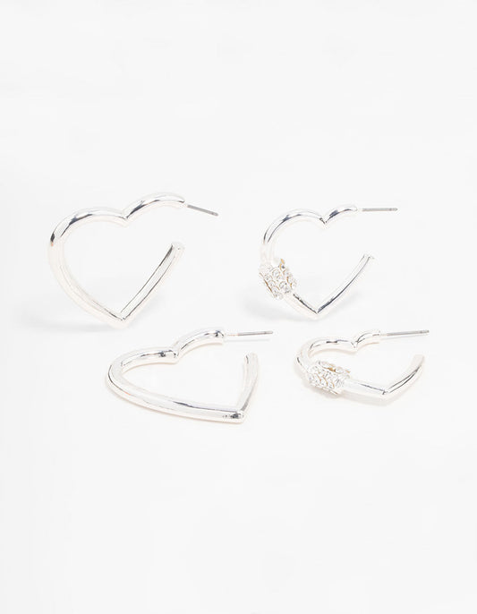 Silver Heart Hoop Earrings 2-Pack