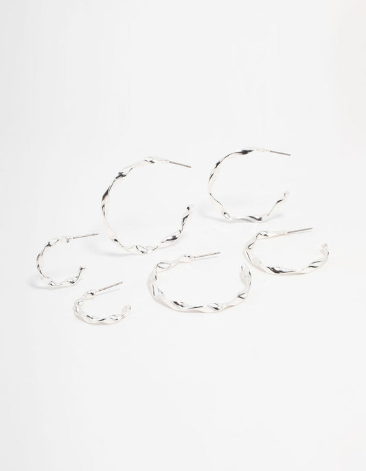 Silver Twisted Hoop Earrings 3-Pack