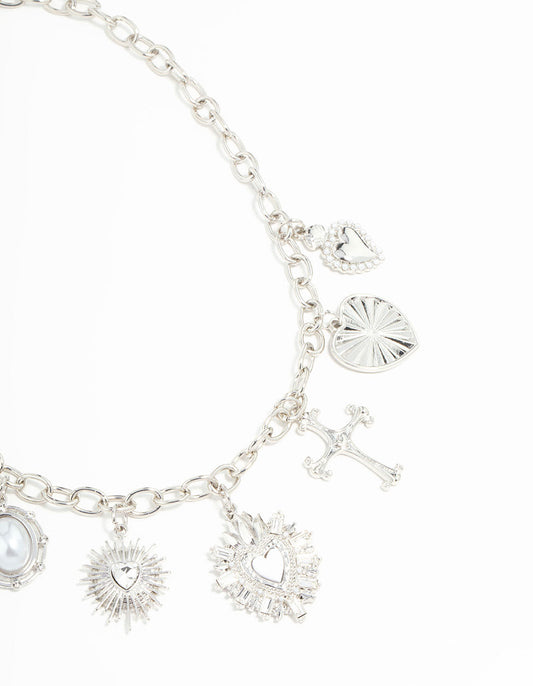Silver Heart & Cross Charm Necklace