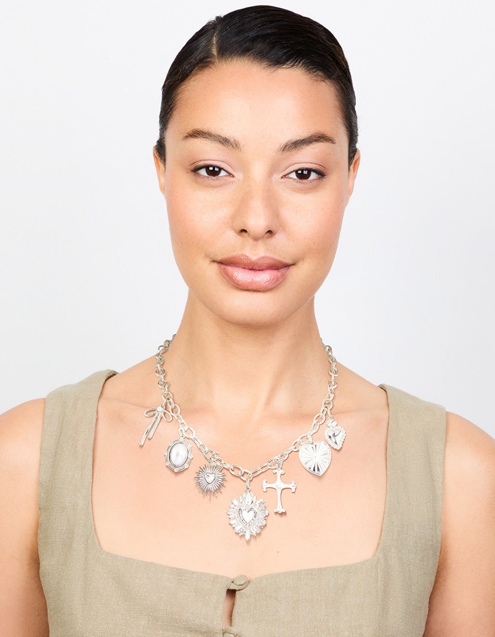Silver Heart & Cross Charm Necklace