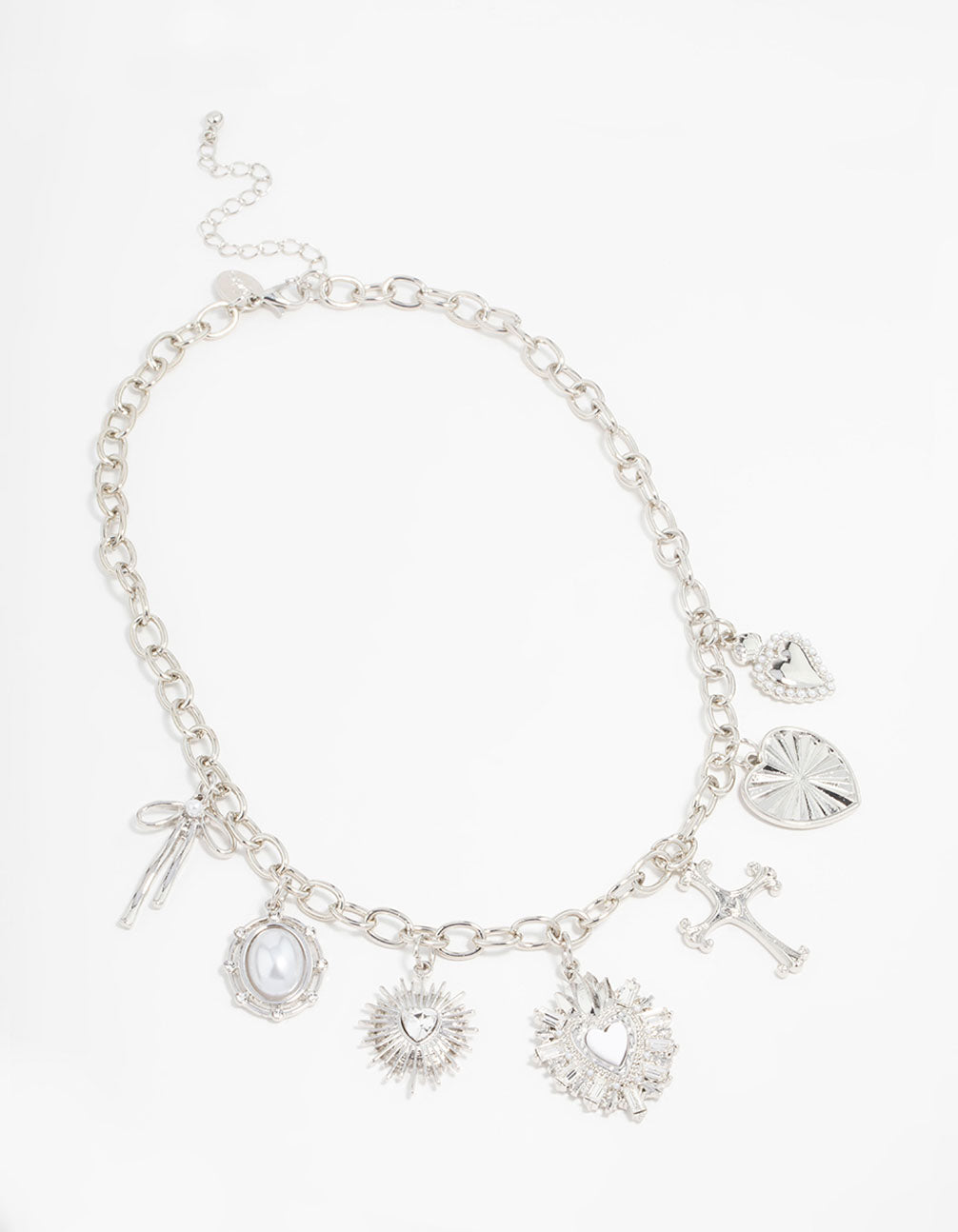 Silver Heart & Cross Charm Necklace