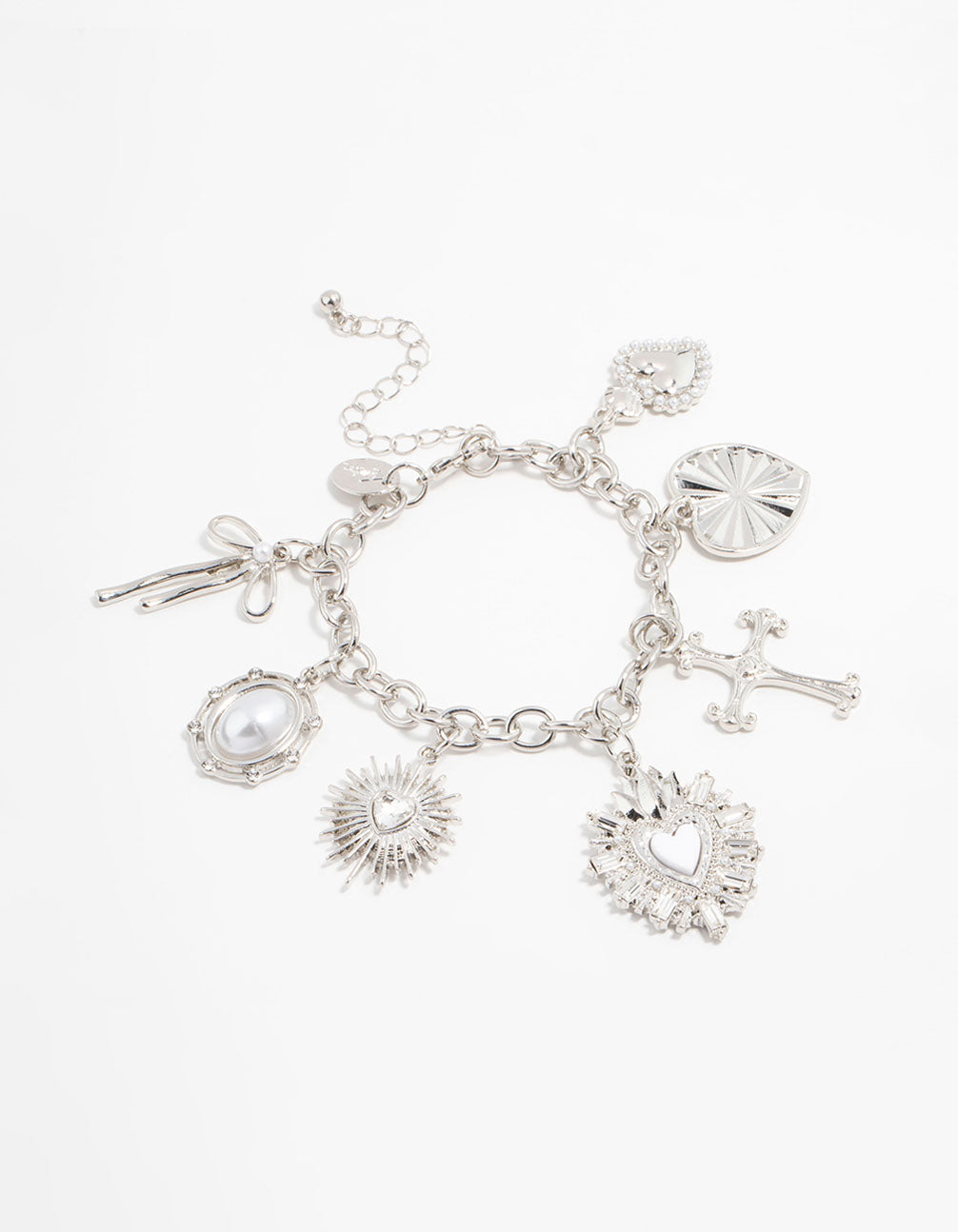 Silver Bow & Heart Charm Bracelet