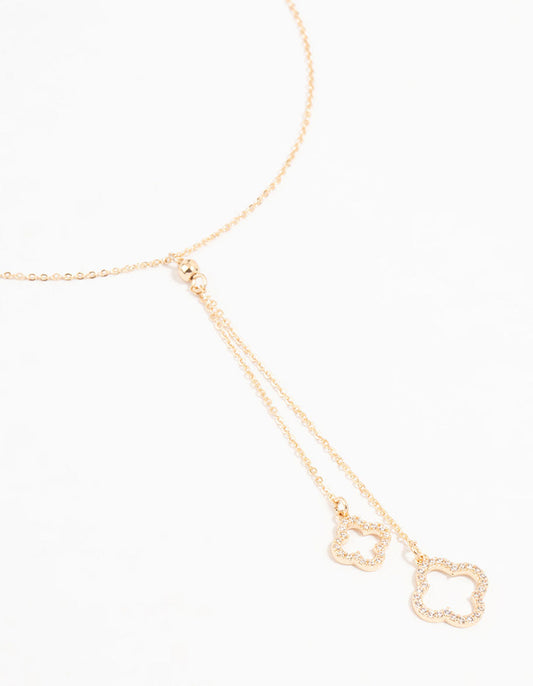 Gold Cubic Zirconia Flower Y Necklace