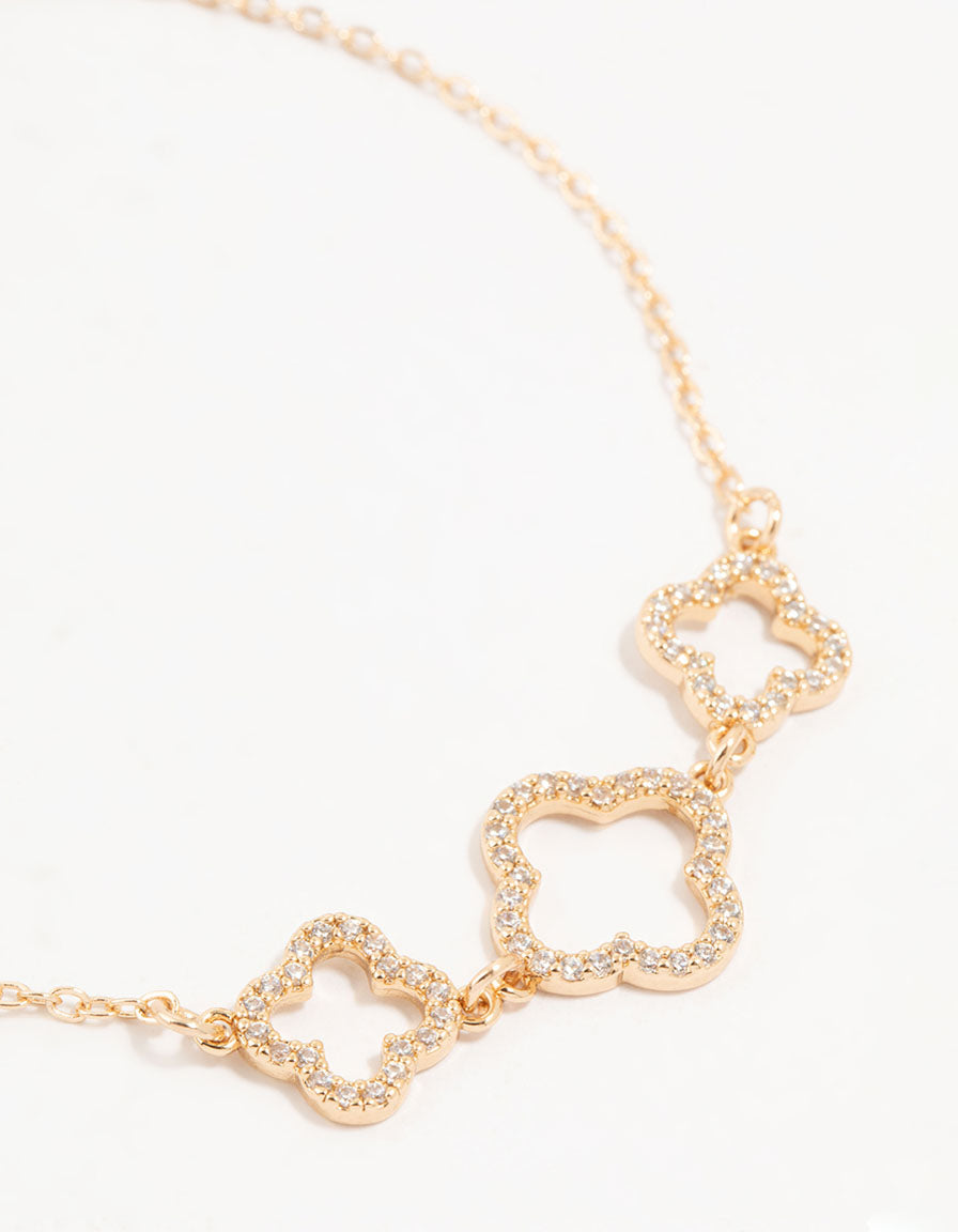 Gold Cubic Zirconia Flower Trio Bracelet