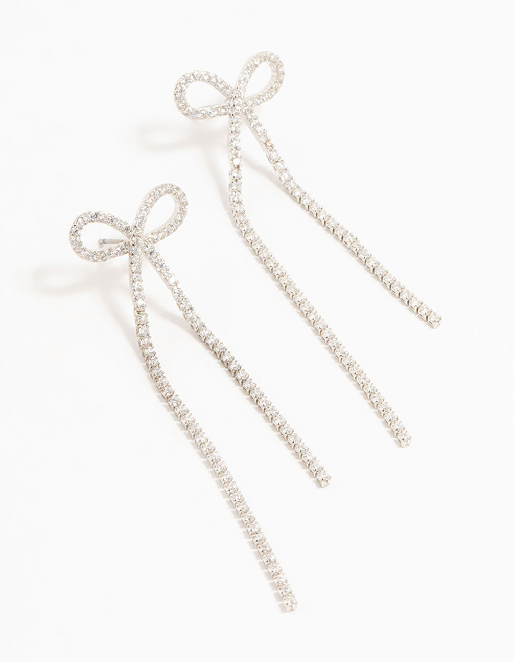 Silver Plated Cubic Zirconia Bow Drop Earrings