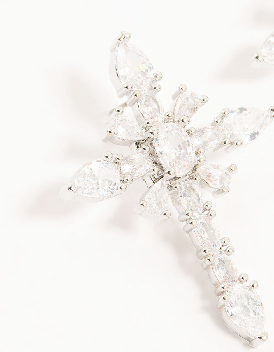 Silver Plated Cubic Zirconia Star Cross Stud Earrings