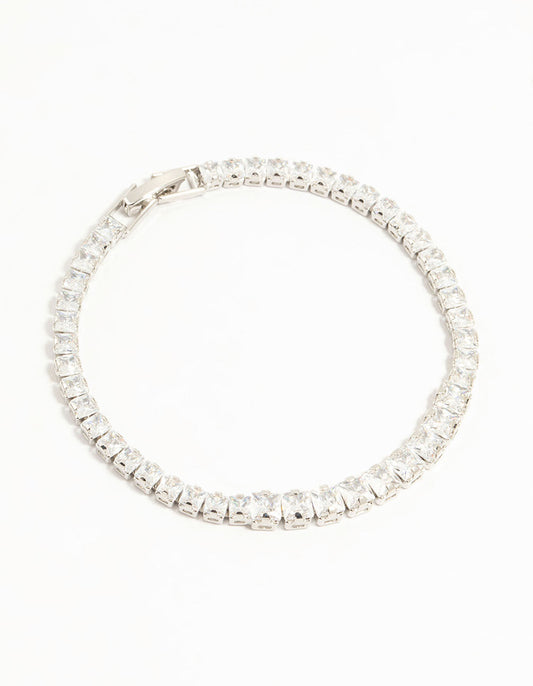Silver Cubic Zirconia Graduating Square Tennis Bracelet