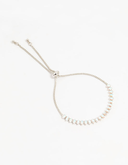 Silver Navette Cubic Zirconia Toggle Bracelet