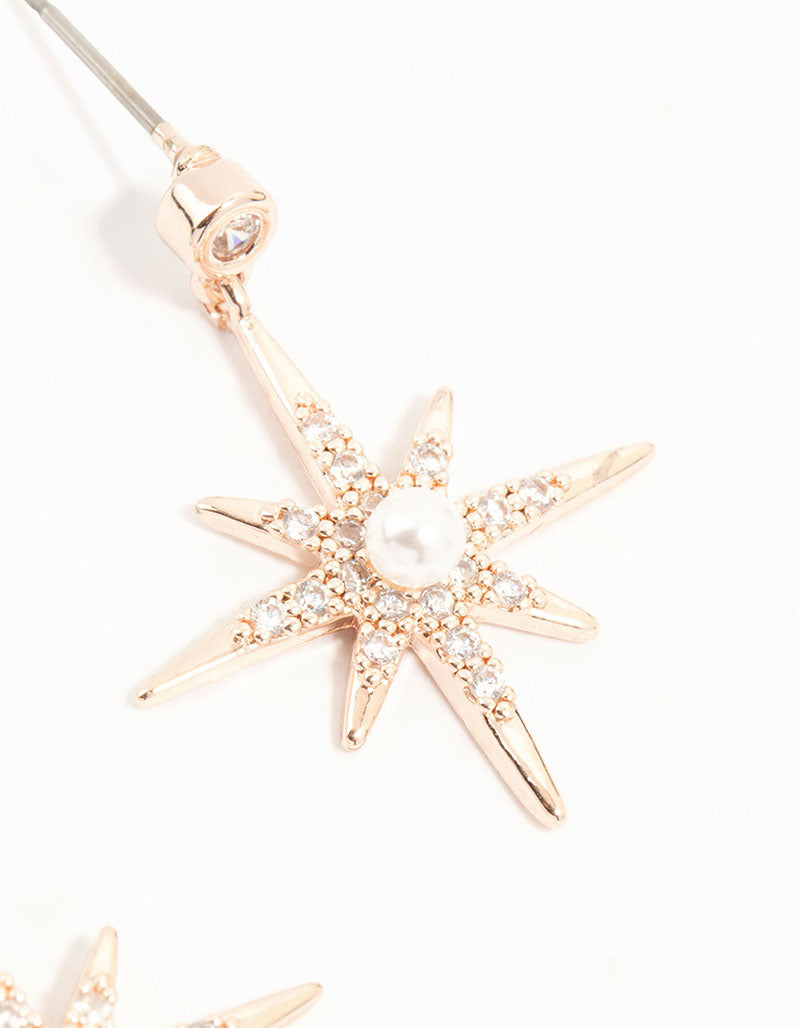 Rose Gold Plated Star Crystal Pearl Drop Earrings
