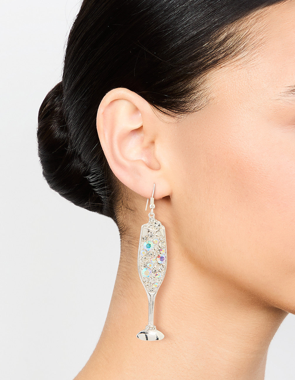Silver Fizzy Diamante Champagne Drop Earrings
